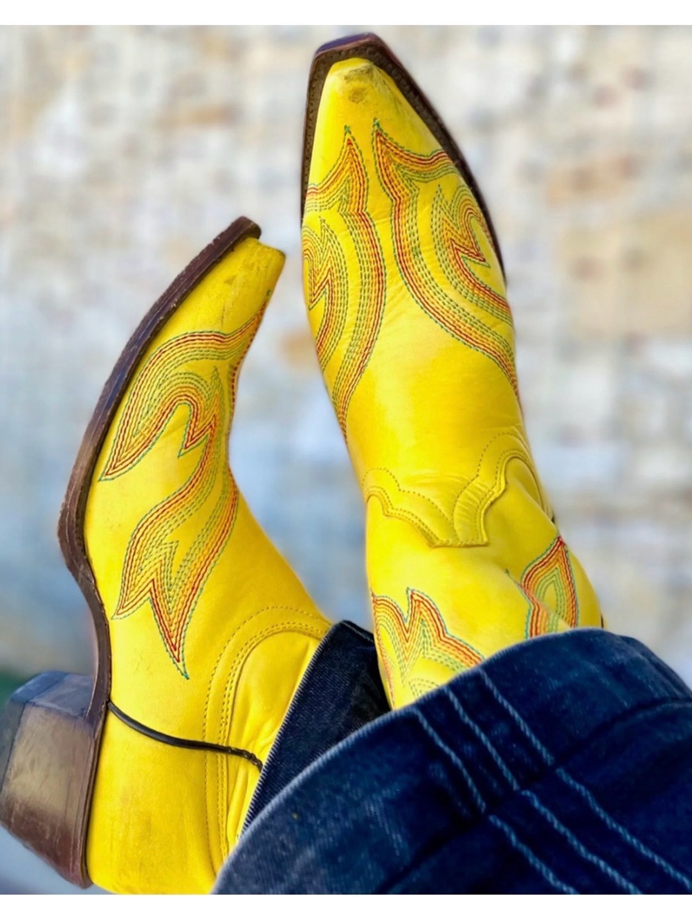 psychedelic yellow planet cowboy boots 9